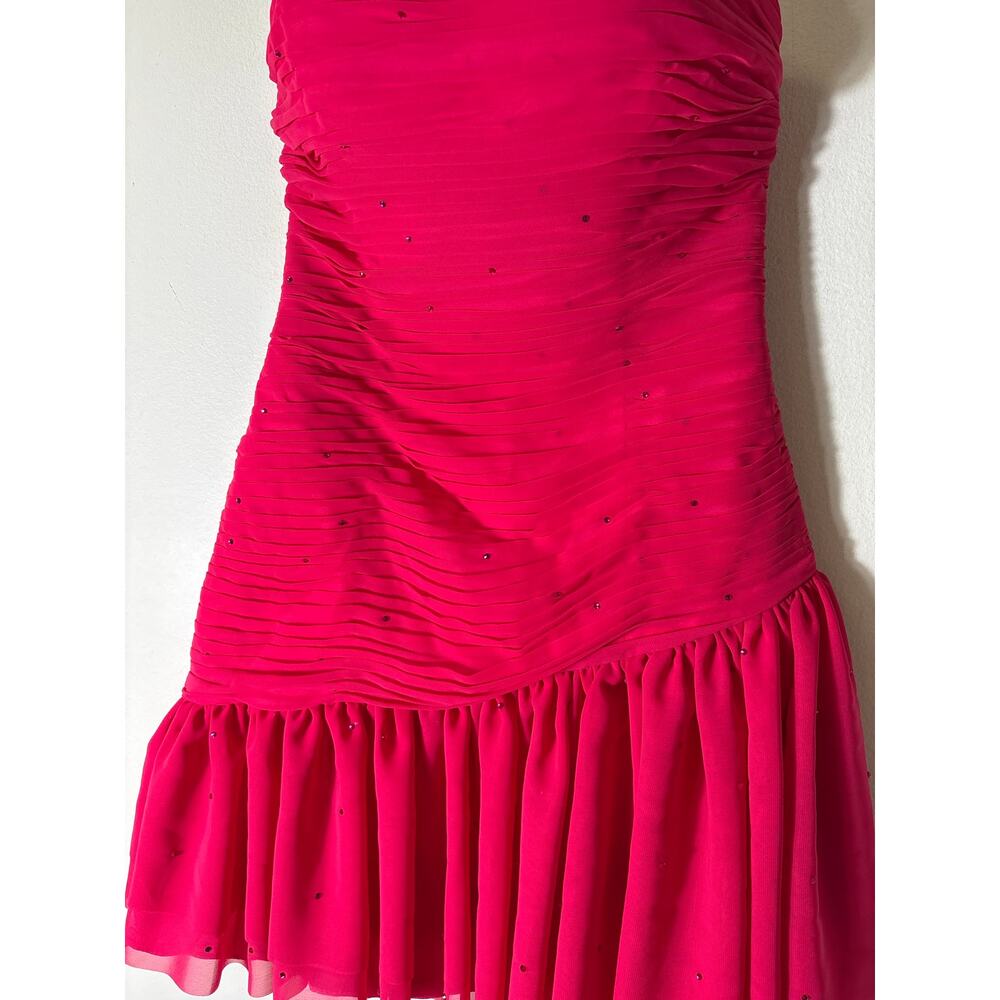 NWT Stacees Hot Pink Strapless Ruched Mini Dress Sz 0 - Picture 2 of 4